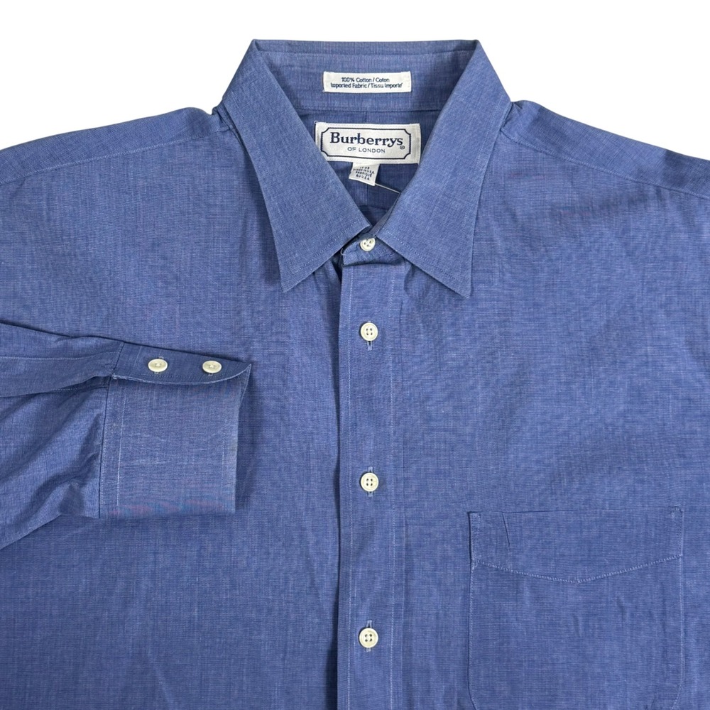 Burberrys of London Blue Cotton Button Down Shirt Made in USA Mens 17-33 Vintage
